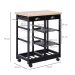 Carrinho de Cozinha com Rodinhas com Prateleira e Gaveta 74x37x76cm Preto