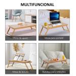 Mesa de Computador Portátil de Bambu Dobrável Reclinável e Altura Ajustável Mesa Auxiliar com1 Gaveta 72x35x22 - 30 cm Madeira
