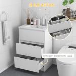 Móvel de Casa de Banho com Lavatório Armário Casa de Banho de Cerâmica Sintética com 2 Gavetas 61x37x88 cm Branco Brilhante