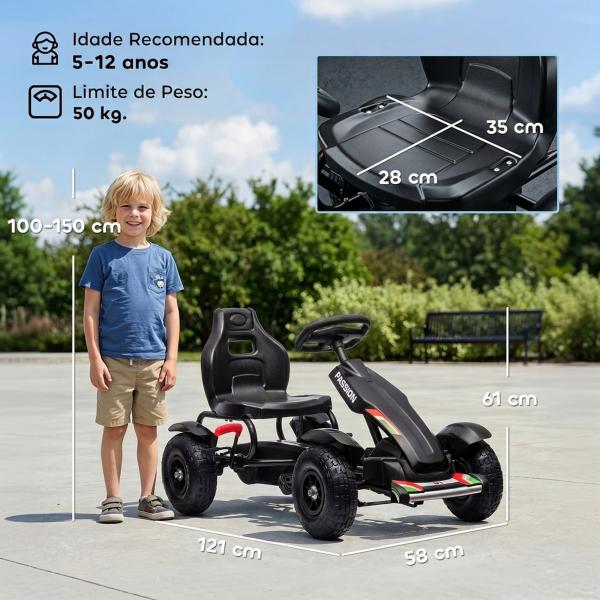Kart a Pedais para Crianças com Assento Ajustável Pneus de Goma Travão de Mão para Crianças de 5 - 12 Anos 121x58x61 cm Branco