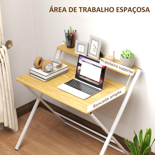 Secretária Dobrável com Prateleira Aberta Secretária Pequena para Escritório Casa 86x66x82 cm Madeira