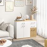 Aparador Sala de Estar Moderno com 2 Gavetas 2 Armários e Prateleiras Ajustáveis 90x30x75,5 cm Branco e Madeira