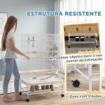 Gaiola para Pássaros com Rodas com 4 Comedouros 3 Poleiros Brinquedos Bandeja Amovível e Prateleira 79x49x133 cm Branco