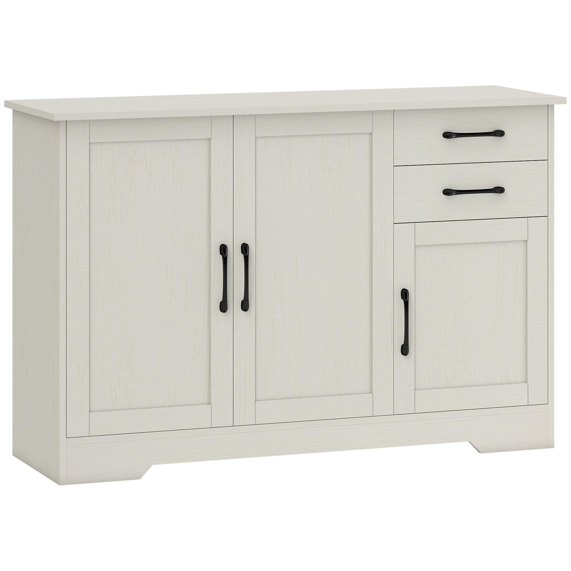 Aparador com 3 Portas Moderno para Sala de Estar com 2 Gavetas Prateleira Ajustável 120x38x79 cm Branco com Efeito Madeira