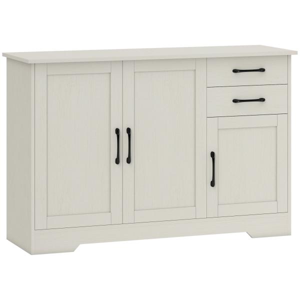 Aparador com 3 Portas Moderno para Sala de Estar com 2 Gavetas Prateleira Ajustável 120x38x79 cm Branco com Efeito Madeira