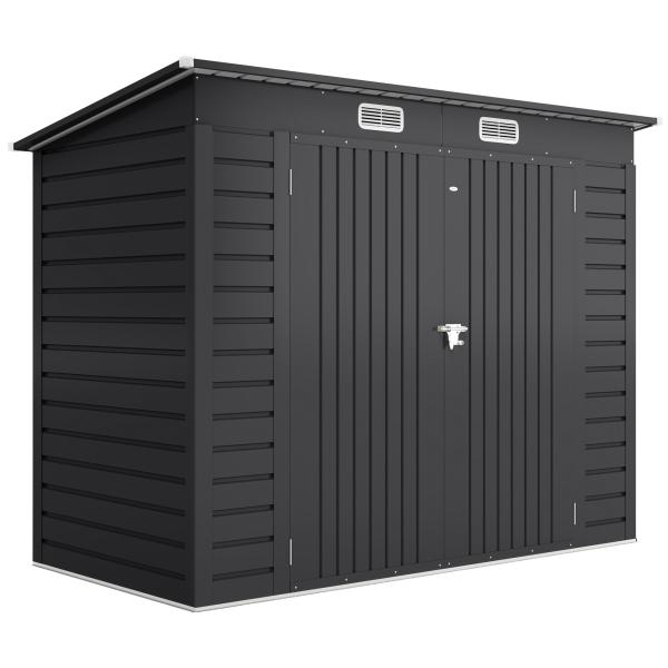 Abrigo de Jardim 2,7m² 249x121x183 cm Abrigo de Exterior com Porta Dupla 2 Ventilaç4oes e Trava Abrigo para Pátio Cinza