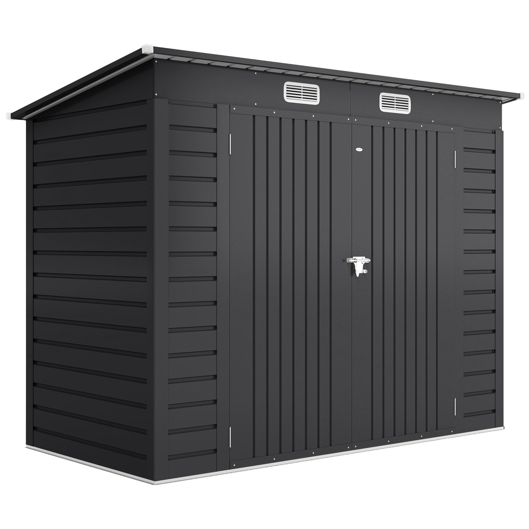 Abrigo de Jardim 2,7m² 249x121x183 cm Abrigo de Exterior com Porta Dupla 2 Ventilaç4oes e Trava Abrigo para Pátio Cinza