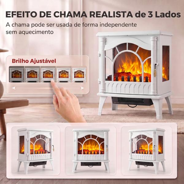 Lareira Elétrica 1000W/2000W com Temperatura Ajustável e Proteção contra Sobreaquecimento 55x31x58 cm Branca