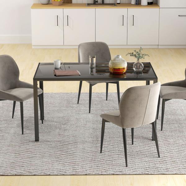 Mesa de Refeição de Vidro Mesa Retangular para 6 Pessoas com Pés de Metal 140x80x75 cm Preto