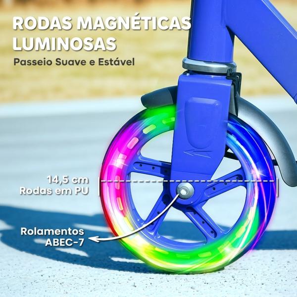 Trotinete Infantil Dobrável 3 - 8 Anos com 2 Rodas, Luzes, Guiador Ajustável em 4 Alturas e Travão Duplo, Azul