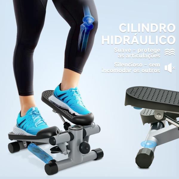 Mini Step Máquina de Step Compacta com Bandas de Resistência Monitor LCD Pedais Antiderrapantes e Ajustáveis em Altura 41x30,5x18,5 cm Cinza