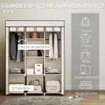 Roupeiro de Tecido Dobrável com 8 Prateleiras de Armazenamento e 2 Barras de Pendurar 125x43x162,5cm Creme