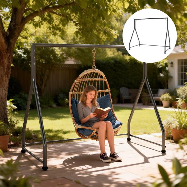 Estrutura de Balanço em Aço para 2 ou 3 Assentos Capacidade de 360 kg 210x117x175 cm Preto