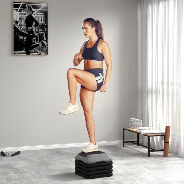 Step para Fitness Stepper Antiderrapante com Altura Ajustável de 10/15/20/25/30 cm Suporta até 150 kg Cinzento