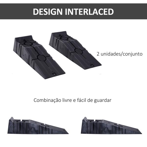 Conjunto de 2 Rampas para Carro em Plástico Portáteis Carga até 2,5 Toneladas 91x30x21 cm, Preto