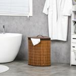 Cesto de Roupa de Bambu Capacidade de 55L Cesto para Roupa Suja com Tampa e Bolsa Amovível 38x38x57cm Marrom