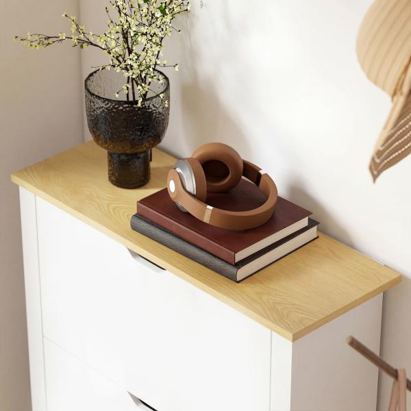 Sapateira Branca Estreita Armário Sapateiro Alto com 3 Gavetas para 18 Pares de Sapatos para Corredor 72x26x112 cm Branco