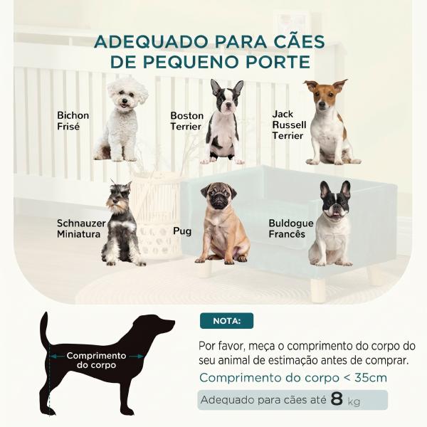 Sofá para Cães Pequenos 64x45x36 cm em Veludo com Almofada Lavável e Pés em Madeira de Bétula Azul Esverdeado