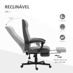 Cadeira de Escritório Giratória Reclinável com Altura Ajustável e Apoio para os Pés Retrátil 68x67x106 - 114 cm Cinza