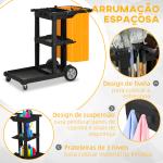 Carro de Limpeza com Bolsa Carrinho de Limpeza com Rodas e 3 Prateleiras 121x50,5x96,5 cm Preto e Amarelo