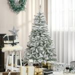 Árvore de Natal Artificial 150 cm com Neve Ignífugo com 358 Ramos Folhas de PVC Abertura Automática Base Dobrável Verde
