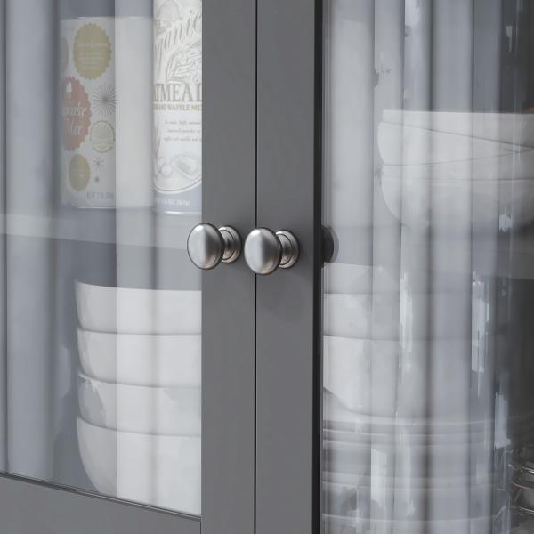 Armário de Cozinha Alto com 5 Portas Prateleira Ajustável, Gaveta Bancada Aberta para Microondas Orifício para Cabo 100x40x180 cm Cinza