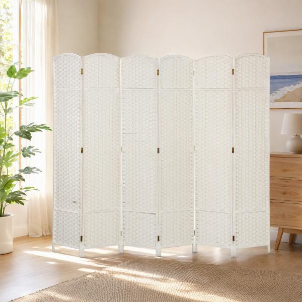 Biombo de 6 Painéis Separador de Ambientes Dobrável 240x170 cm para Sala de Estar Dormitório Escritório Branco