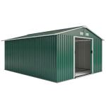 Abrigo de Jardim Metálico 340x386x200cm Abrigo para Armazenamento de Ferramentas com Base de Reforço Incluida Verde