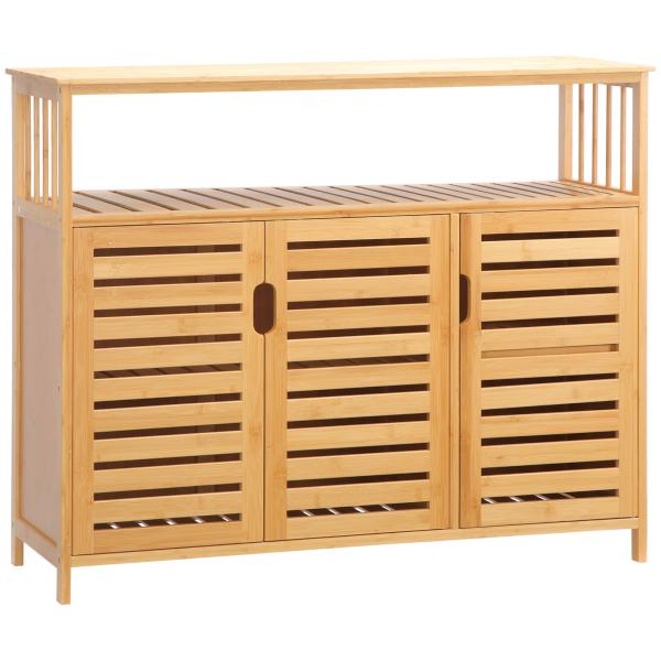 Aparador de 3 Portas Aparador em Bambu com Estantes para Sala de Jantar Cozinha Entrada 100x35x82 cm Madeira