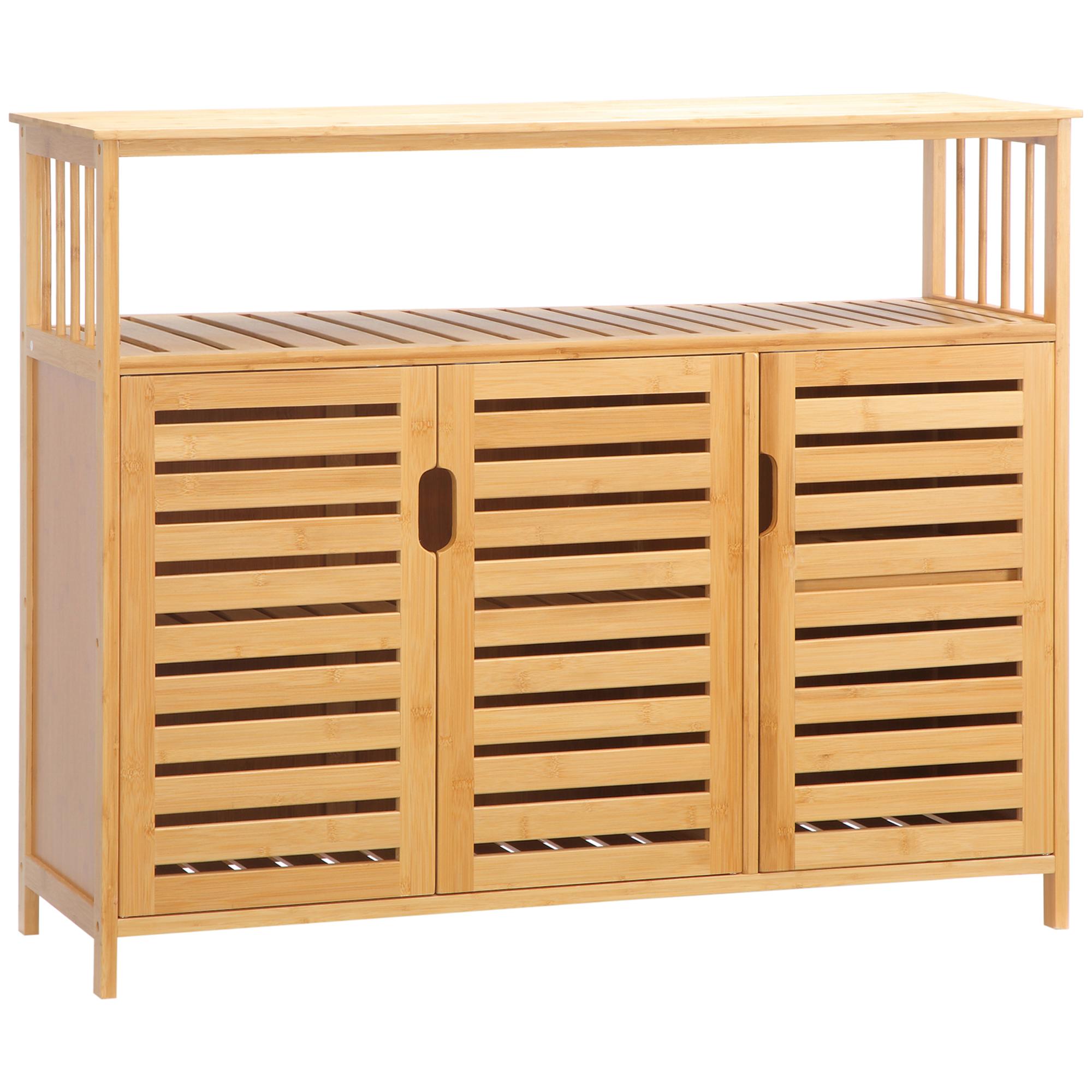 Aparador de 3 Portas Aparador em Bambu com Estantes para Sala de Jantar Cozinha Entrada 100x35x82 cm Madeira
