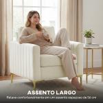 Poltrona de Sala Estofada em Veludo Acolchoamento Espesso Assento Amplo Apoio de Braços Almofada 81x77x81 cm Creme