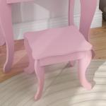 Toucador Infantil de Madeira com Banco e Espelho de Acrílico de 2 Seções Mesa de Maquilhagem Infantil 63x40x85,5 cm Rosa