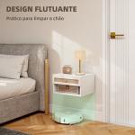 Conjunto de 2 Mesas de Cabeceiras Suspensas com Compartimento Aberto e Gaveta com Frente em Vime 40x34x23 cm Branco