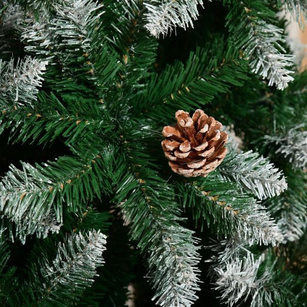 Árvore de Natal Artificial Ø105x210cm com 1440 Pontas de PVC e 75 Pinhas Base Dobrável e Suporte de Aço Decoração de Natal para Interiores Verde