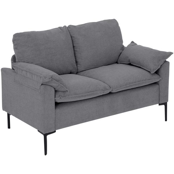Sofá de 2 Lugares Revestido em Veludo Sofá Moderno com Pés de Metal Apoios de Braços Acolchoados 130x77x84 cm Cinza