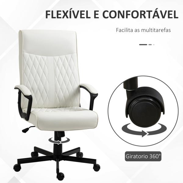 Cadeira de Escritório Giratória 360° com Encosto Alto Altura Ajustável e Função de Inclinação 65x65x102 - 112,5cm Branco creme