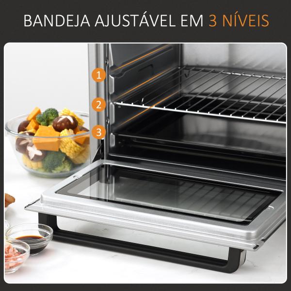 Mini Forno 32L 16000 com 3 Modos de Aquecimento Temperatura até 230 °C Temporizador 52,2x38,1x33,5 cm Prata