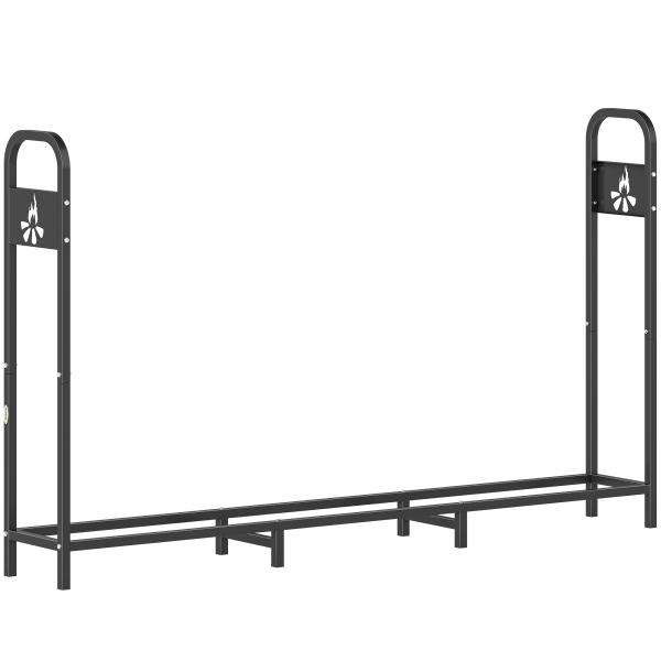 Suporte Metálico para Lenha 199x30x121 cm Suporte para Lenha de Exterior com Estrutura de Aço Pés Extra Preto