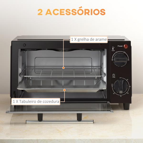 Mini Forno Elétrico 9L com Temperatura Ajustável até 230°C Temporizador 60 min e Bandeja para Assar 35x24,6x20 cm Preto