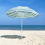 Chapéu de Sol de Praia Ø180cm com Teto Inclinável e Mastro de Metal Proteção Solar para Jardim Terraço Exterior Listras Verdes e Branco