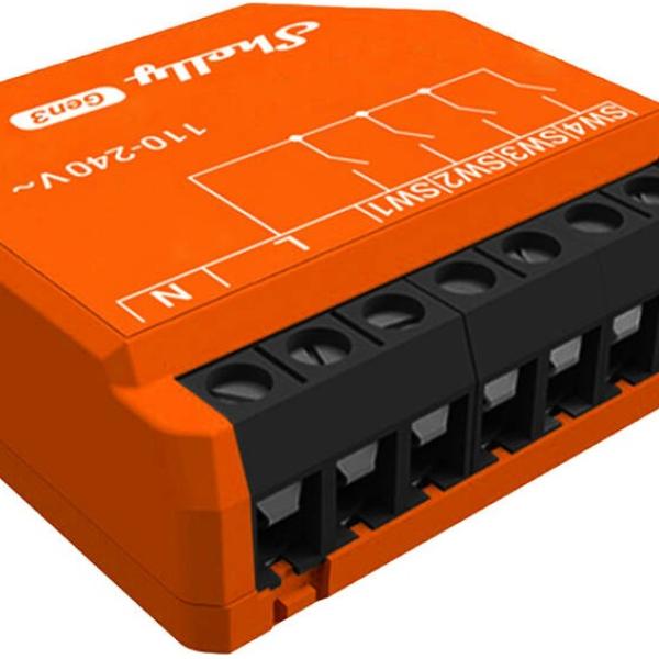 Módulo Ativação Cenários p/ Automação Wi - Fi/Bluetooh 110 - 240V (4 Entradas) - Shelly i4 Gen3
