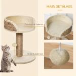 Arranhador para Gatos Pequeno 49 cm com Poste em Juta, Cama e Bola Pendente, 40x40x49 cm, Bege