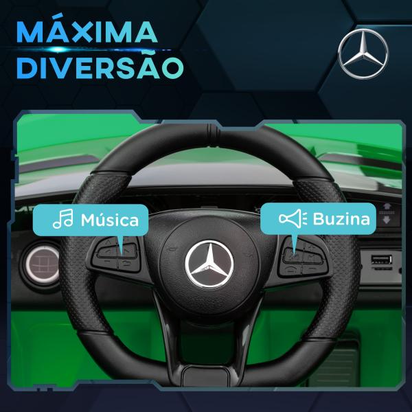 Carro Elétrico para Crianças Carro Mercedes - Benz AMG GTR com Bateria 12V Faróis Buzina e Música 108x67x46 cm Verde