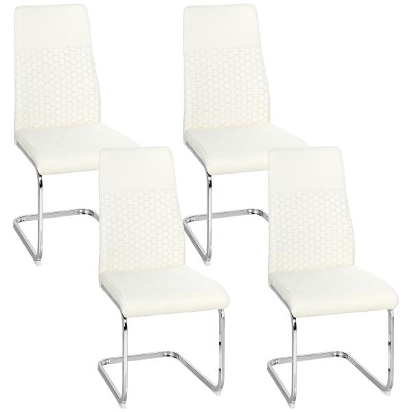 Conjunto de 4 Cadeiras de Sala de Jantar com Assento Acolchoado e Pés de Metal Cadeiras Cantilever Modernas 45x61x98 cm Creme