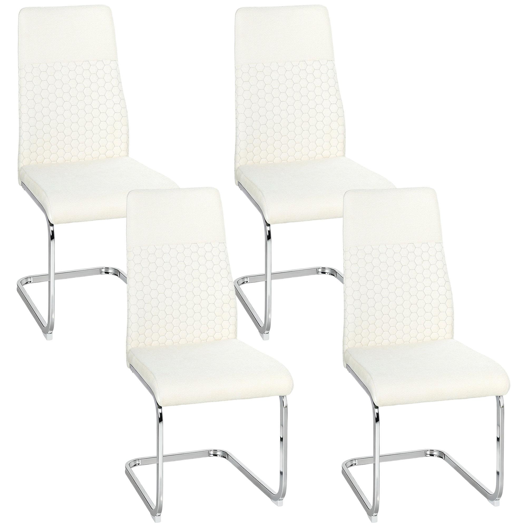 Conjunto de 4 Cadeiras de Sala de Jantar com Assento Acolchoado e Pés de Metal Cadeiras Cantilever Modernas 45x61x98 cm Creme