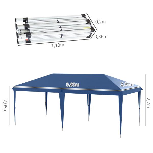 Tenda Dobrável 6x3 Tenda de Jardim Portátil com Bolsa de Transporte Tecido Oxford para Exterior Festas Acampamento Azul