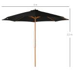 Chapéu de Sol de Jardim Ø300x250cm com Sistema de Polia Teto Ventilado e Mastro Desmontável de Madeira para Terraço Pátio Exterior Preto