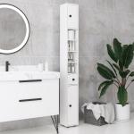 Coluna Casa de Banho Moderna com 1 Gaveta 5 Prateleiras Ajustáveis e 2 Armários 20x20x180 cm Branco