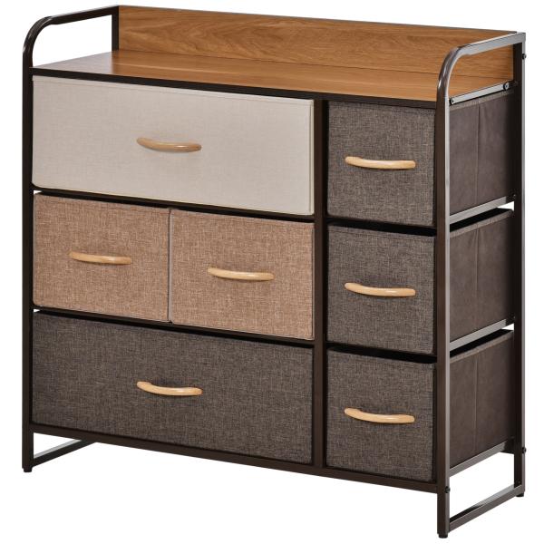 Cómoda com 7 Gavetas de Tecido Dobráveis Móvel Organizador com Estrutura Metálica e Antitombo 80x29x78,5 cm Multicolor