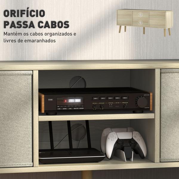 Móvel de TV para Televisores de até 50 Polegadas com 2 Gavetas de Tecido 2 Prateleiras Abertas 110x29x46,5 cm Madeira Clara e Bege